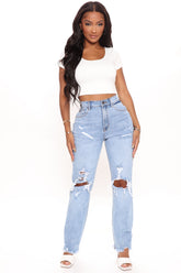 Whatever Is Clever Ripped 90's Boyfriend Jeans - Medium Blue Wash Ins Street